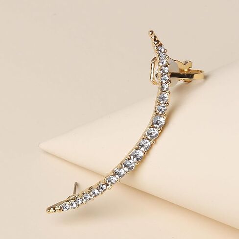 Boho Rhinestone Ear Cuff Earrings for Women Sparkling Long Crystal Wrap Climber Earrings Minimalist Non Piercing Earrings Charm Jewelry Accessories in Kuwait