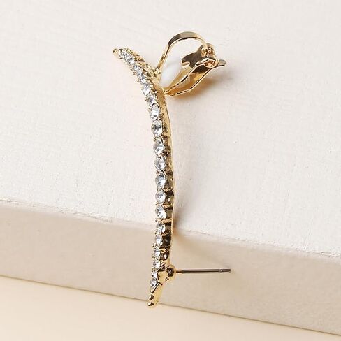 Boho Rhinestone Ear Cuff Earrings for Women Sparkling Long Crystal Wrap Climber Earrings Minimalist Non Piercing Earrings Charm Jewelry Accessories in Kuwait