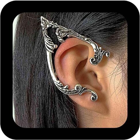 Vintage Elf Ear Cuff Earrings Elves Ear Wrap Earrings Exaggerated Silver Ear Climber Earrings Gothic Statement Ear Cuff Earrings Jewelry for Women(Silver Right) in Saudi Arabia
