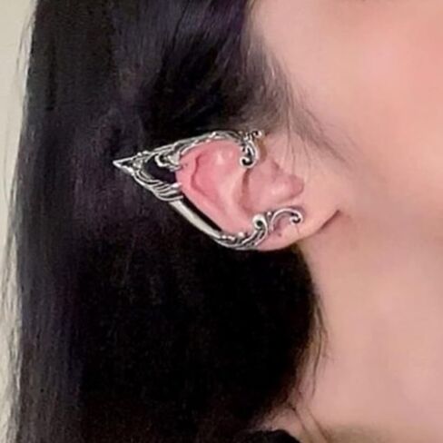 Vintage Elf Ear Cuff Earrings Elves Ear Wrap Earrings Exaggerated Silver Ear Climber Earrings Gothic Statement Ear Cuff Earrings Jewelry for Women(Silver Right) in Saudi Arabia
