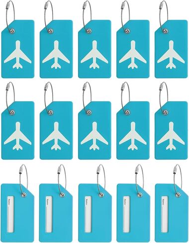 PATIKIL Silicone Luggage Tag, 15 Pcs Silicone Suitcase Tag Identifier Name ID Card Holder Privacy Protection Unique Luggage Name Tags with Stainless Steel Loop, Light Blue in Saudi Arabia