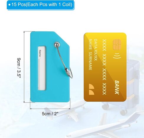 PATIKIL Silicone Luggage Tag, 15 Pcs Silicone Suitcase Tag Identifier Name ID Card Holder Privacy Protection Unique Luggage Name Tags with Stainless Steel Loop, Light Blue in Saudi Arabia
