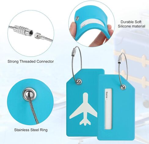 PATIKIL Silicone Luggage Tag, 15 Pcs Silicone Suitcase Tag Identifier Name ID Card Holder Privacy Protection Unique Luggage Name Tags with Stainless Steel Loop, Light Blue in Saudi Arabia