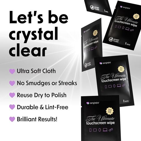 Wipex Ultimate Car Screen Cleaner - 48ct Auto Screen Wipes, Streak-Free & Residue-Free, Plant-Based Black Cloth for Interior, Mirrors & Dashboard, 24ct Individually Wrapped (Pack of 2) in Kuwait