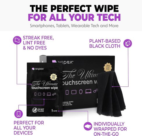 Wipex Ultimate Car Screen Cleaner - 48ct Auto Screen Wipes, Streak-Free & Residue-Free, Plant-Based Black Cloth for Interior, Mirrors & Dashboard, 24ct Individually Wrapped (Pack of 2) in Kuwait