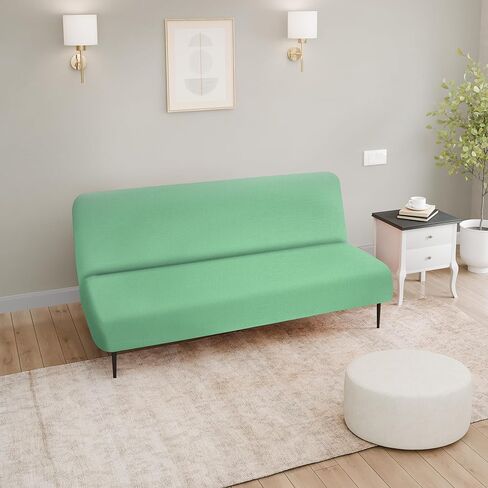 LANE LINEN Armless Futon Cover - Easy Stretchable Futon Covers Full Size, Soft Elastic Textured Fabric Sofa Bed Cover, Sofa Protector Cover for Kids & Pets, Machine Washable Couch Slipcover - Brown in Kuwait