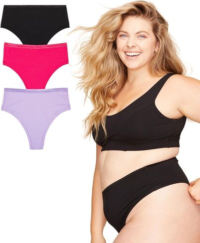 Subset Women's High Rise Organic Cotton Thong 3 Pack, Breathable, Tag-Free, Comfortable Everyday No Show Knickey Underwear in Saudi Arabia