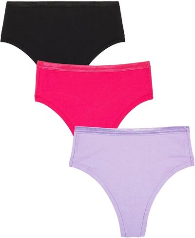 Subset Women's High Rise Organic Cotton Thong 3 Pack, Breathable, Tag-Free, Comfortable Everyday No Show Knickey Underwear in Saudi Arabia