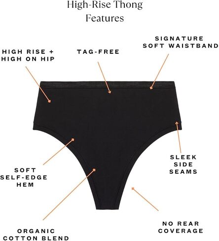 Subset Women's High Rise Organic Cotton Thong 3 Pack, Breathable, Tag-Free, Comfortable Everyday No Show Knickey Underwear in Saudi Arabia