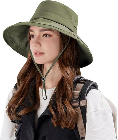 Wide Brim Sun Hat for Women, Ponytail UPF 80+ UV Protection Waterproof Packable Bucket Hat, Fishing Hiking Beach Garden in Kuwait