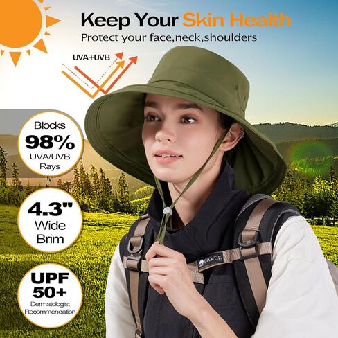 Wide Brim Sun Hat for Women, Ponytail UPF 80+ UV Protection Waterproof Packable Bucket Hat, Fishing Hiking Beach Garden in Kuwait