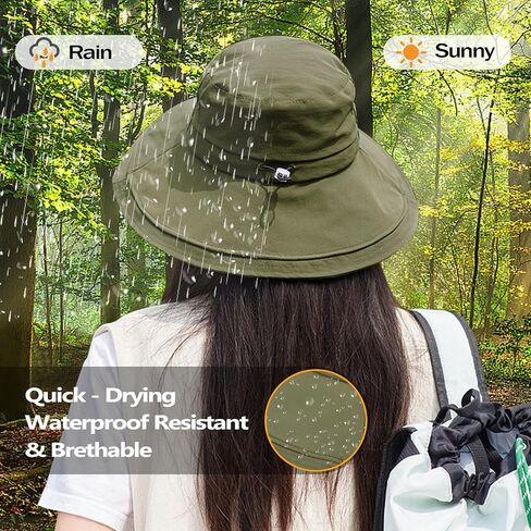 Wide Brim Sun Hat for Women, Ponytail UPF 80+ UV Protection Waterproof Packable Bucket Hat, Fishing Hiking Beach Garden in Kuwait