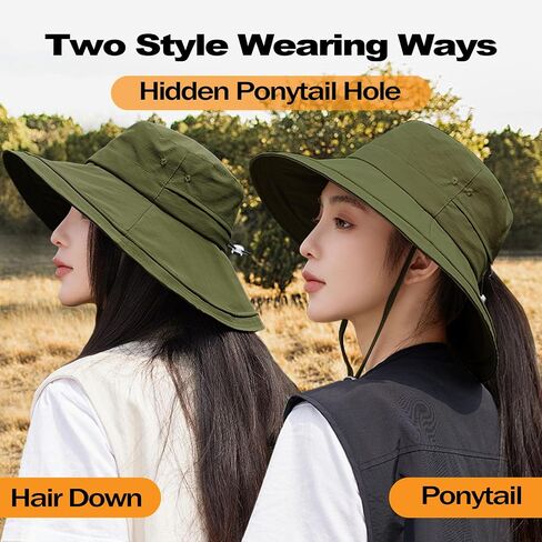 Wide Brim Sun Hat for Women, Ponytail UPF 80+ UV Protection Waterproof Packable Bucket Hat, Fishing Hiking Beach Garden in Kuwait