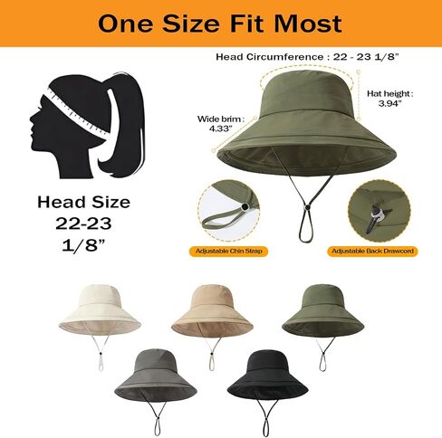 Wide Brim Sun Hat for Women, Ponytail UPF 80+ UV Protection Waterproof Packable Bucket Hat, Fishing Hiking Beach Garden in Kuwait
