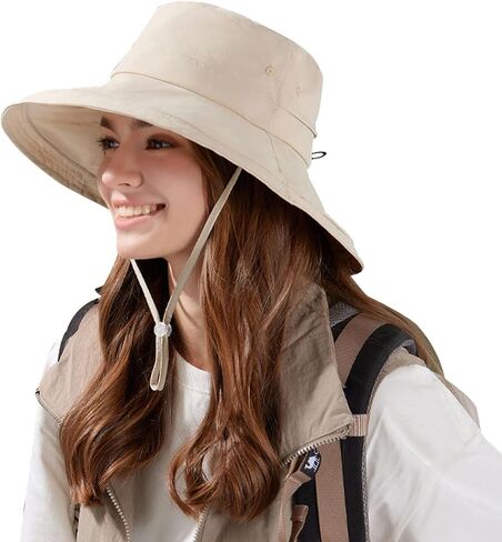 Wide Brim Sun Hat for Women, Ponytail UPF 80+ UV Protection Waterproof Packable Bucket Hat, Fishing Hiking Beach Garden in Kuwait