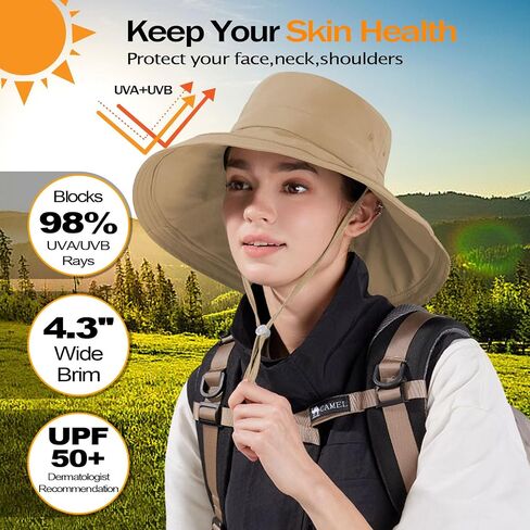 Wide Brim Sun Hat for Women, Ponytail UPF 80+ UV Protection Waterproof Packable Bucket Hat, Fishing Hiking Beach Garden in Kuwait