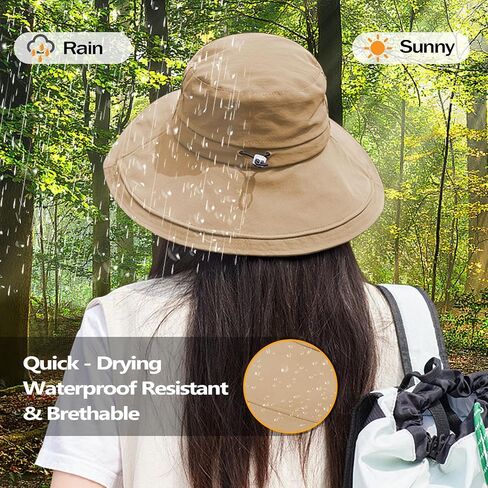 Wide Brim Sun Hat for Women, Ponytail UPF 80+ UV Protection Waterproof Packable Bucket Hat, Fishing Hiking Beach Garden in Kuwait
