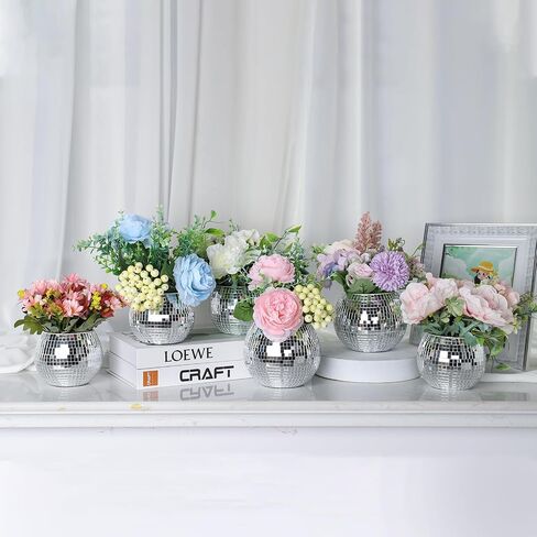 Disco Ball Planter, Disco Ball Vase, Flower Pot Containers with Silver Mirror Glass for Wedding, Birthday, Party, Bar, Office (Silver, 4 * 5 * 5 inch) in Saudi Arabia