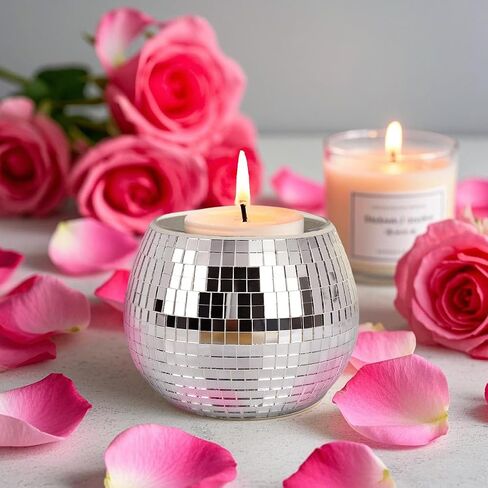 Disco Ball Planter, Disco Ball Vase, Flower Pot Containers with Silver Mirror Glass for Wedding, Birthday, Party, Bar, Office (Silver, 4 * 5 * 5 inch) in Saudi Arabia