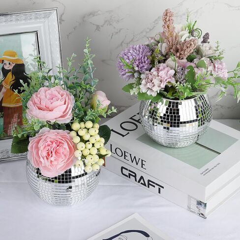 Disco Ball Planter, Disco Ball Vase, Flower Pot Containers with Silver Mirror Glass for Wedding, Birthday, Party, Bar, Office (Silver, 4 * 5 * 5 inch) in Saudi Arabia