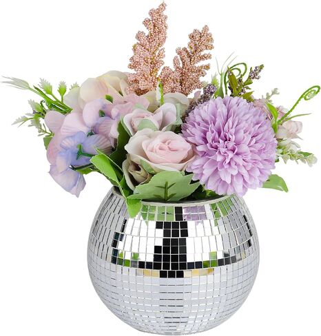 Disco Ball Planter, Disco Ball Vase, Flower Pot Containers with Silver Mirror Glass for Wedding, Birthday, Party, Bar, Office (Silver, 4 * 5 * 5 inch) in Saudi Arabia