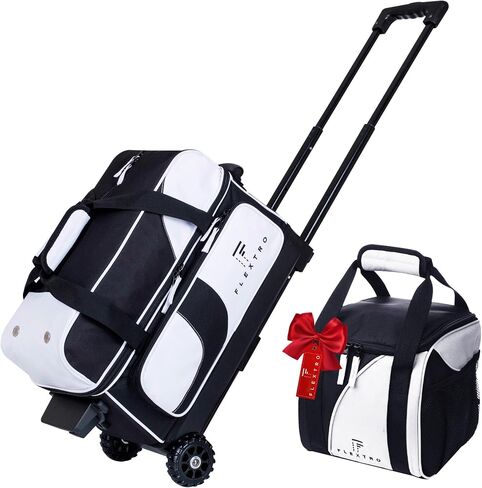 2 Ball Bowling Bag with Wheels PLUS Single Ball Bowling Bag; 2 Ball Double Roller Trolley with Compartments for Bowling Equipment and Shoes in Saudi Arabia