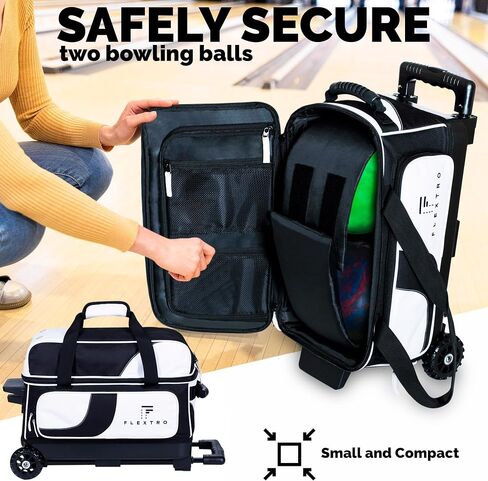 2 Ball Bowling Bag with Wheels PLUS Single Ball Bowling Bag; 2 Ball Double Roller Trolley with Compartments for Bowling Equipment and Shoes in Saudi Arabia