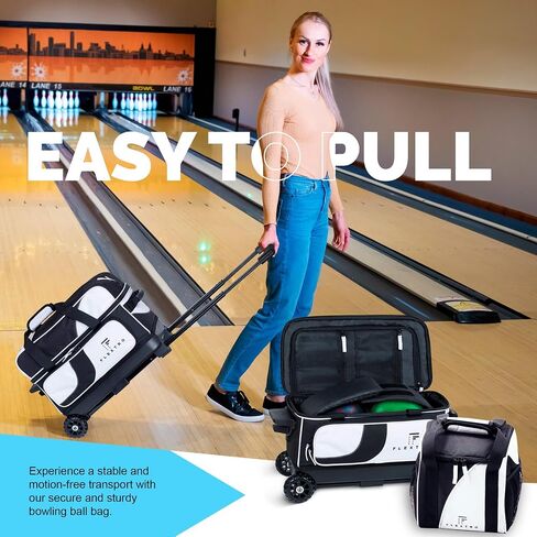 2 Ball Bowling Bag with Wheels PLUS Single Ball Bowling Bag; 2 Ball Double Roller Trolley with Compartments for Bowling Equipment and Shoes in Saudi Arabia