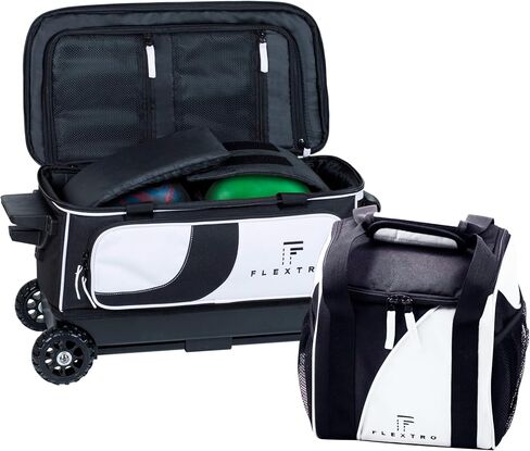 2 Ball Bowling Bag with Wheels PLUS Single Ball Bowling Bag; 2 Ball Double Roller Trolley with Compartments for Bowling Equipment and Shoes in Saudi Arabia