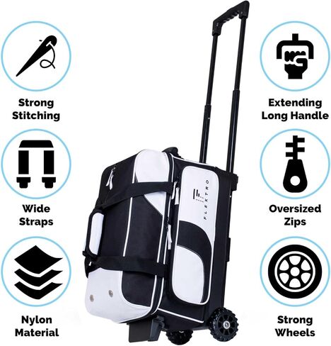 2 Ball Bowling Bag with Wheels PLUS Single Ball Bowling Bag; 2 Ball Double Roller Trolley with Compartments for Bowling Equipment and Shoes in Saudi Arabia