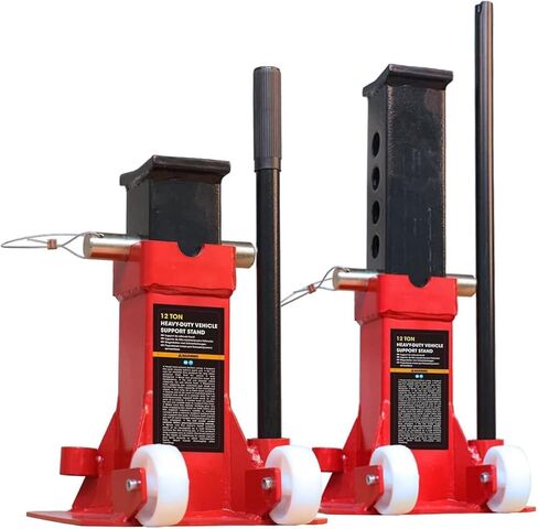 BIG RED Torin 12 Ton Heavy Duty Jack Stands: Pin Style Jack Stand with 2 Casters and Handle, Easily Portable Car Stand for Cars, SUVs, Truck and Pick Ups - Red in Kuwait
