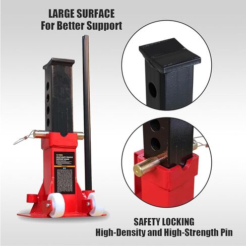 BIG RED Torin 12 Ton Heavy Duty Jack Stands: Pin Style Jack Stand with 2 Casters and Handle, Easily Portable Car Stand for Cars, SUVs, Truck and Pick Ups - Red in Kuwait