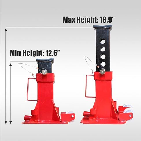 BIG RED Torin 12 Ton Heavy Duty Jack Stands: Pin Style Jack Stand with 2 Casters and Handle, Easily Portable Car Stand for Cars, SUVs, Truck and Pick Ups - Red in Kuwait
