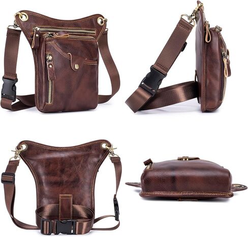 Genuine Leather Drop Leg Bag for Men Women Waist Hip Pack Messenger Shoulder Motorcycle Thigh Purse Hip Pouch Waist Fanny Pack Outdoor Sporting Hicking Pouch Belt Bumbag Coffee in Saudi Arabia