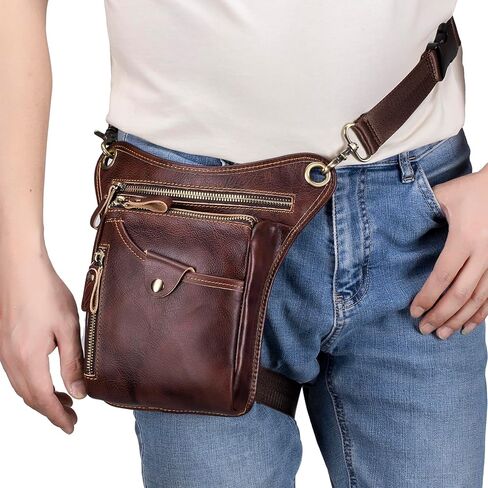Genuine Leather Drop Leg Bag for Men Women Waist Hip Pack Messenger Shoulder Motorcycle Thigh Purse Hip Pouch Waist Fanny Pack Outdoor Sporting Hicking Pouch Belt Bumbag Coffee in Saudi Arabia