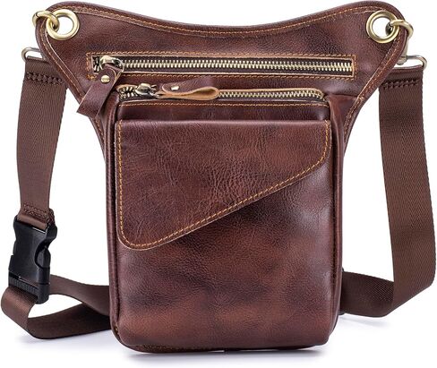 Genuine Leather Drop Leg Bag for Men Women Waist Hip Pack Messenger Shoulder Motorcycle Thigh Purse Hip Pouch Waist Fanny Pack Outdoor Sporting Hicking Pouch Belt Bumbag Coffee in Saudi Arabia