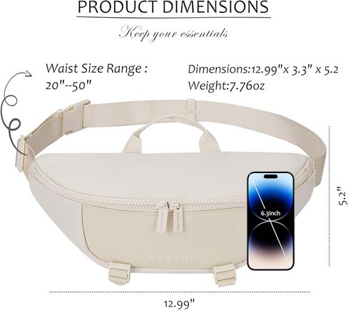 MAXTOP Large Fanny Packs for Women Men Crossbody Bag Travel Essentials with Adjustable Strap Hands-Free Waist Pack for Gym Running Hiking,Black in Kuwait