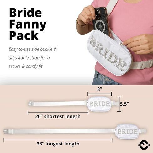 Funky Junque Bride Fanny Pack with Pearl Lettering | White Belt Bag Crossbody for Bachelorette Party, Bridal Shower, Engagement Gift & Travel - Bride (White) in Kuwait