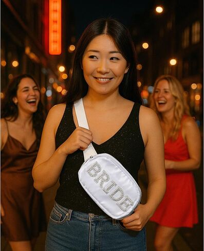 Funky Junque Bride Fanny Pack with Pearl Lettering | White Belt Bag Crossbody for Bachelorette Party, Bridal Shower, Engagement Gift & Travel - Bride (White) in Kuwait