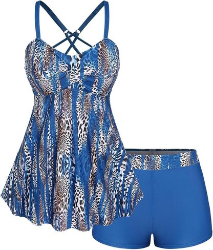 ROSE GAL Rosegal Women Plus Size Modest Tankini Swimsuit Two Piece Bathing Suits Leopard Print Swim Tops with Boy Shorts in Saudi Arabia