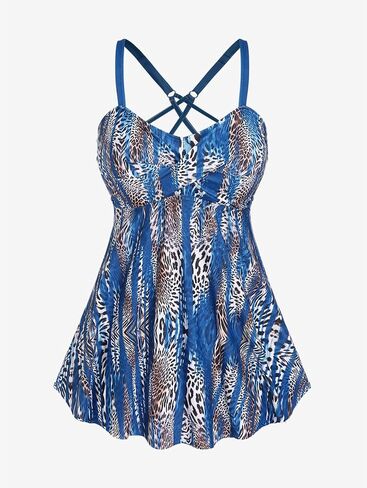 ROSE GAL Rosegal Women Plus Size Modest Tankini Swimsuit Two Piece Bathing Suits Leopard Print Swim Tops with Boy Shorts in Saudi Arabia