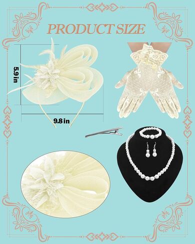 1920s Vintage Fascinators Hats for Women Bunny Veil Hat Lace Gloves Spring Cocktail Tea Party Wedding Halloween in Kuwait