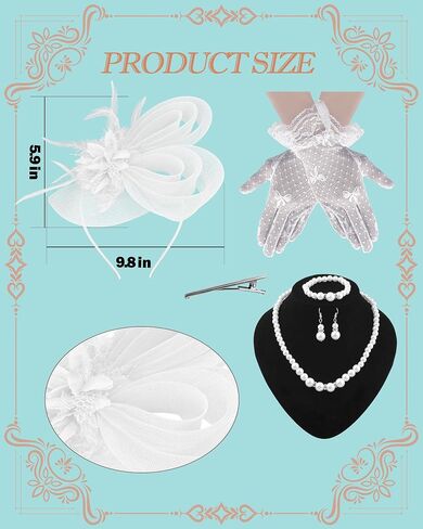 1920s Vintage Fascinators Hats for Women Bunny Veil Hat Lace Gloves Spring Cocktail Tea Party Wedding Halloween in Kuwait