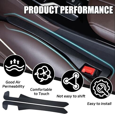 2PCS Car Seat Gap Filler, Soft Foam Leather Seat Side Gap Filler Plug, Fill The Gap Between Seat and Console, Stop Things from Dropping, Universal Interior Car Accessories (Black) in Saudi Arabia