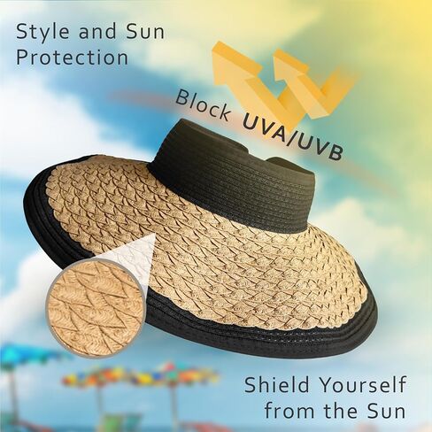 Roll -up Visor Sun Hat للنساء - قبعات شاطئية أنيقة وخفيفة الوزن للنساء ، وقبعات الشمس in Saudi Arabia