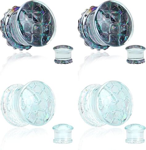 Stuppendux 2Style 4PC Set Color Glass Double Flared Ear Plugs Tunnels Expander Stretching Kit Gauge Piercing Jewelry for Women Men 0g-5/8'' 8-16MM in Kuwait