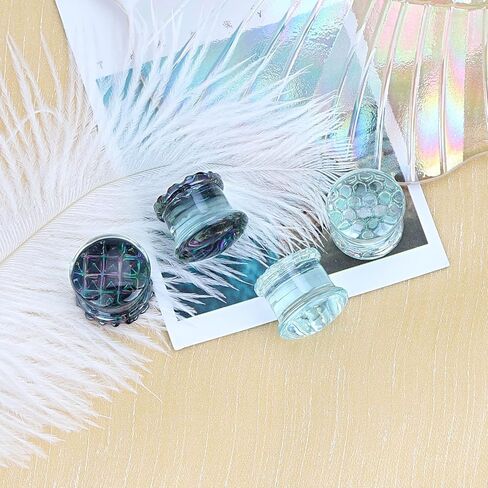 Stuppendux 2Style 4PC Set Color Glass Double Flared Ear Plugs Tunnels Expander Stretching Kit Gauge Piercing Jewelry for Women Men 0g-5/8'' 8-16MM in Kuwait