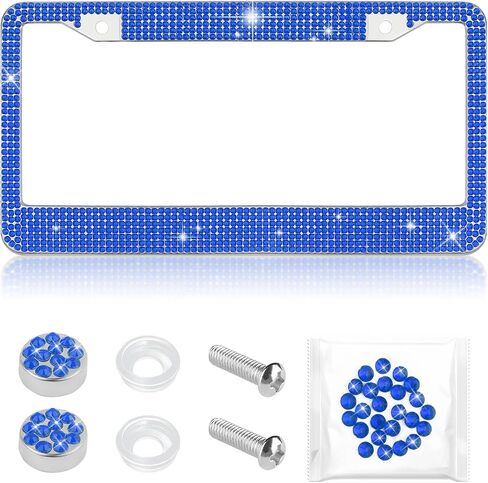 Bling Diamond License Plate Frame,Universal Stainless Steel License Plate Holder Fits U.S. Standard 2 Holes Model,Sparkle License Plate Frames Bling Car Accessories for Women (Blue) in Saudi Arabia