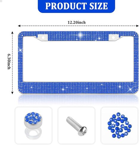 Bling Diamond License Plate Frame,Universal Stainless Steel License Plate Holder Fits U.S. Standard 2 Holes Model,Sparkle License Plate Frames Bling Car Accessories for Women (Blue) in Saudi Arabia
