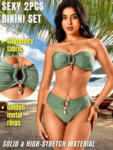 2-Piece Strapless Bikini Sets, High-Waisted Swimsuits, Tan-Through, Tube Top for Women Bandeau Bathing Suit Sexy in Saudi Arabia